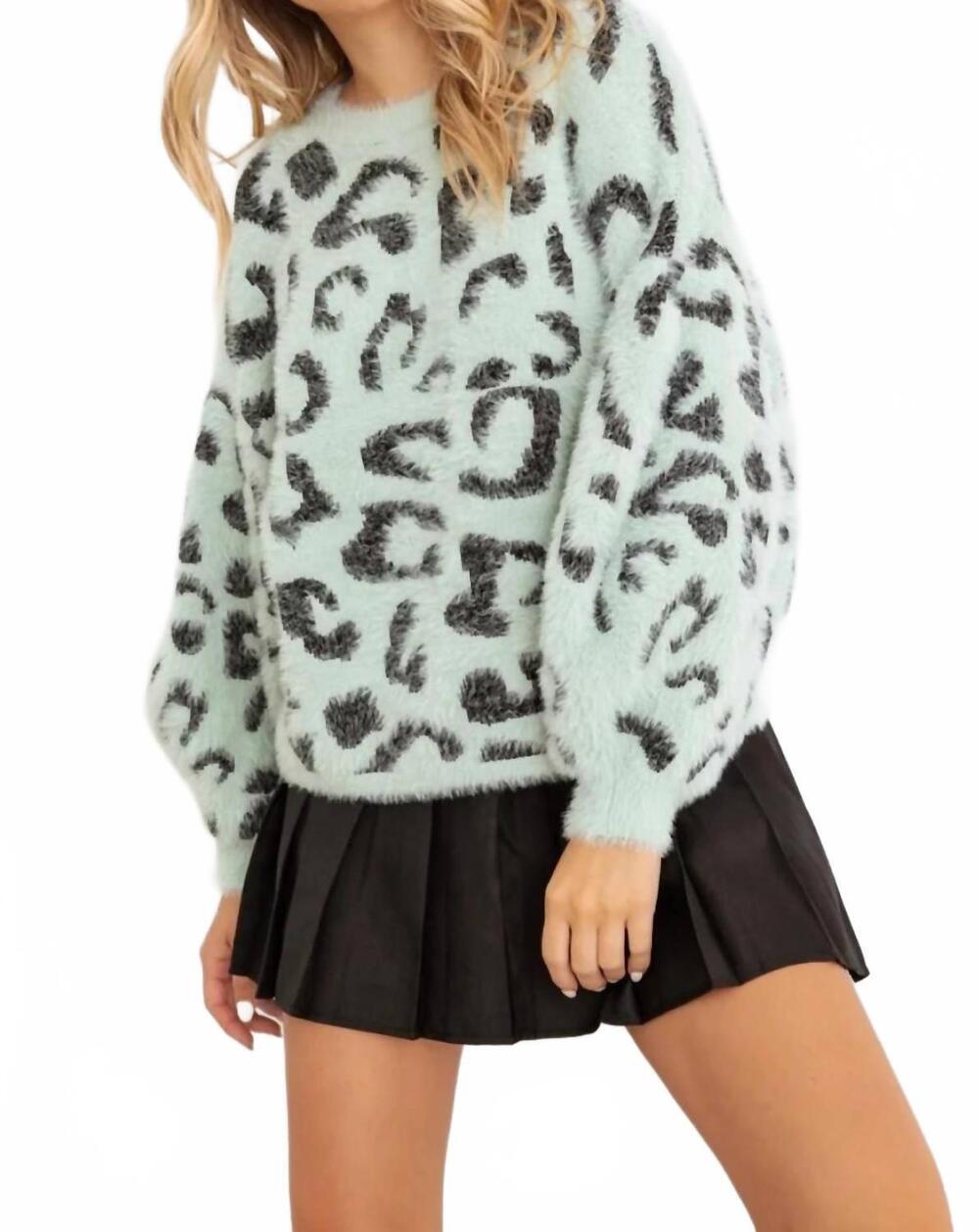 NEW TASHA APPAREL misty leopard sweater in mint